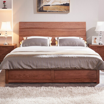 光明家具 实木床简约现代橡木双人床卧室实木大床1.