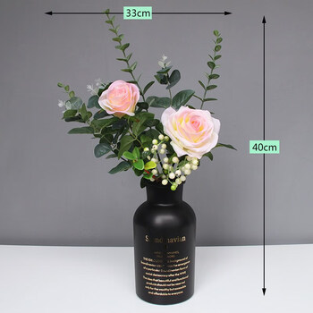 假花办公桌摆件花瓶文艺插花小清新网红花束ins仿真花会议室花摆桌花大号黑色带字母玻璃花瓶 粉色玫瑰尤加利花束 图片价格品牌报价 京东