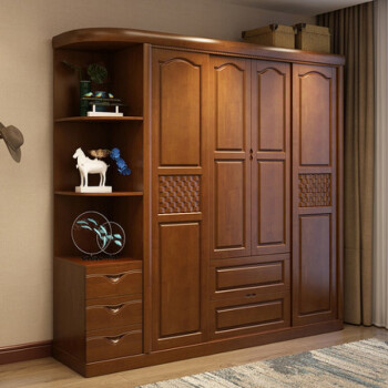 实木衣柜推拉门全实木衣橱木质现代中式卧室橡木滑移门现代简约胡桃色