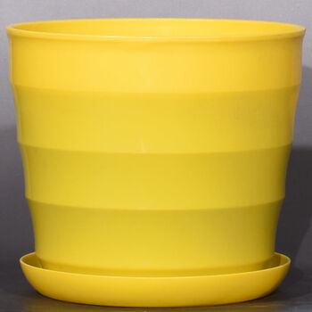 塑料花卉花盆仿陶瓷彩色横纹大小号绿植创意多肉花盆特价清仓托盘黄色