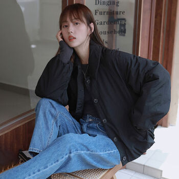 大唐喜乐牛森系韩国薄棉衣女冬季新款宽松小个子翻领棉袄短款工装棉服