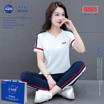 WHIM NASA运动套装女新款夏天T恤休闲两件套跑步服时尚韩版宽松夏季运动服 款4 白色 4XL【160-180斤】