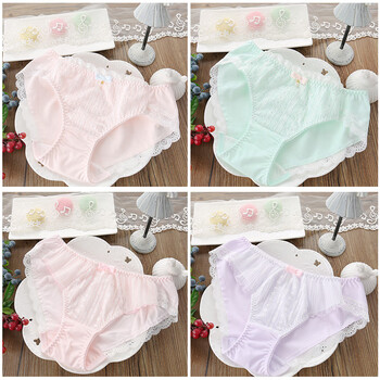 都世丽 人品牌热卖4条内裤套装甜美日系可爱女生中低腰蕾丝棉内裤粉色