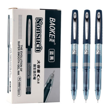 宝克（BAOKE） 0.5mm蓝黑色半针管中性笔大容量水笔医生处方笔签字笔 12支/盒