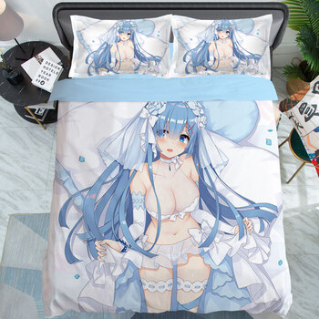 动漫二次元磨毛四件套猫羽雫印花床品被套学生宿舍床单被罩 蕾姆 1.