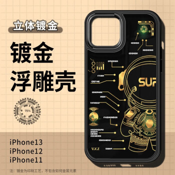 手绘迷 苹果13pro手机壳防摔新款镀金工艺保护套浮雕线条iphone13镭射