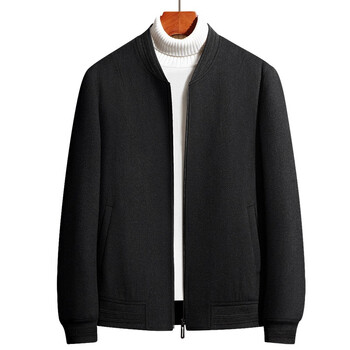 don)秋季男士羊毛呢夹克休闲商务中青年棒球领毛呢夹克衫外套 黑色