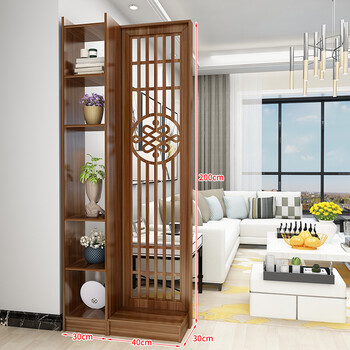 入户屏风客厅新中式实木遮挡隔断柜装饰置物架进门玄关柜简约现代 浅