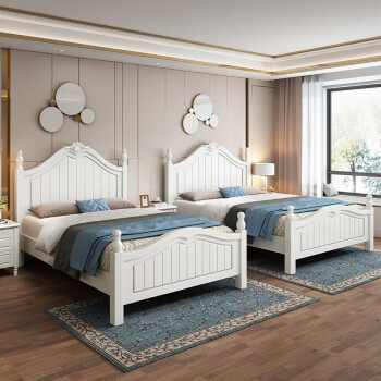 简蕴单人床成人1米2美式床1.35米全实木床小户型1.5M1.8米双人床白色 实木床+1个床头柜 1.2x2米  抽屉结构
