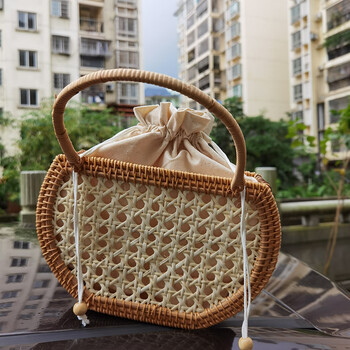 野餐篮食盒野外采摘篮越南天然秋藤纯手工编织典雅镂空白藤藤编手提篮