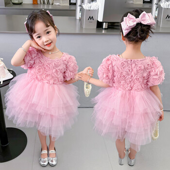 汀慕梵女童连衣裙夏季2024新款女孩宝宝夏装儿童公主裙子薄款周岁礼服