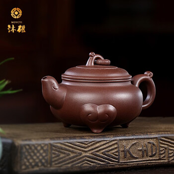 沐磁 宜兴紫砂壶戴尔其纯手工三羊开泰原矿老紫泥泡茶壶收藏送礼 三羊