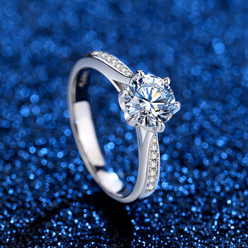 奥洛黛娅925银莫桑石情侣戒指一克拉经典六爪莫桑钻男戒设计感仿真戒