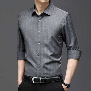 海澜优选商务条纹高档长袖衬衫男新款舒适显瘦时尚免烫抗皱正装喇叭袖