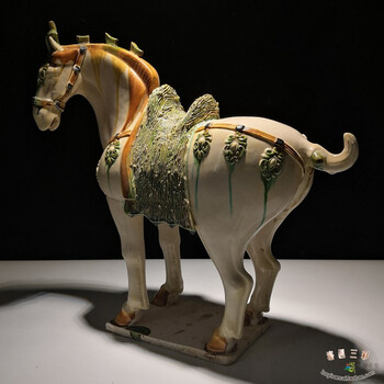 顺通礼坊礼品仿古唐三彩三花马摆件复古装饰陶瓷艺术品老外礼物白釉1