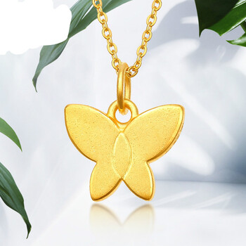 黄金项链吊坠3d硬金蝴蝶项坠999足金珠宝首饰送女友礼物蝴蝶吊坠06901
