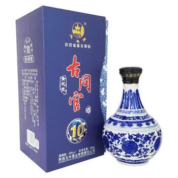 玉华铜川玉华酒业古同官青花瓷10十年凤香型纯粮食白酒 45%vol 500ml