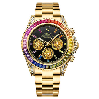 峰浪(fenlon)彩虹钻笛通拿男士机械腕表 18105 金色