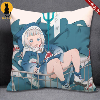噶呜古拉抱枕鲨鱼娘周边gawrgura小鲨鱼靠垫睡觉动漫定制坐垫1140x40