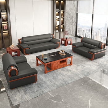 帕格亚式办公沙发 商务洽谈室会客真皮沙发现代会客沙发茶几组合董事