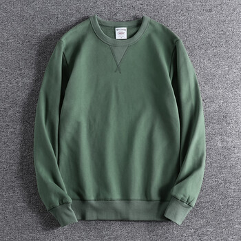重磅纯棉套头长袖卫衣简约水洗做旧复古纯色男士圆领卫衣灰绿色2xl