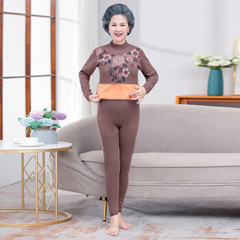 伊棠朵超厚中老年人加厚加绒女保暖内衣老奶奶开衫套装加厚加肥加大码