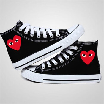 川久保玲联名cdgplay官方板鞋周边鞋子韩版男女高帮帆布鞋黑色帆布