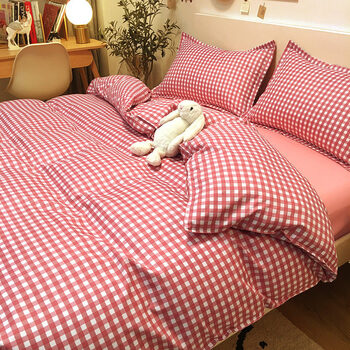 恒源祥家纺四件套日式四季通用四件套简约格子被套床单宿舍床上单人床