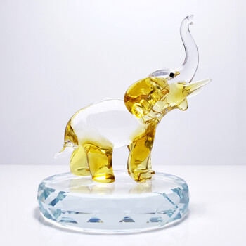 玻璃大象摆件一对手工琉璃创意生日礼物轻奢水晶车载饰品小象 金色抬