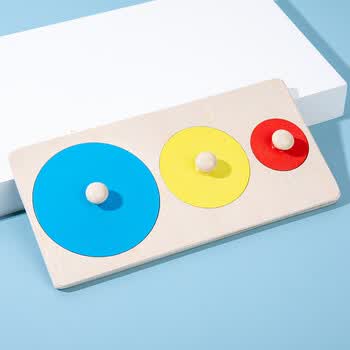 蒙氏教具嵌板几何图形儿童早教镶嵌板手抓板玩具圆形三角形启蒙玩 3孔