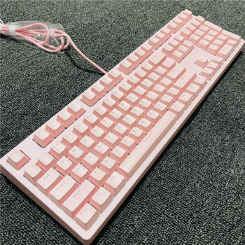 雷蛇通用f108机械键盘淡粉渐变浸染女生pbt青轴rgb光樱花主题usb有线