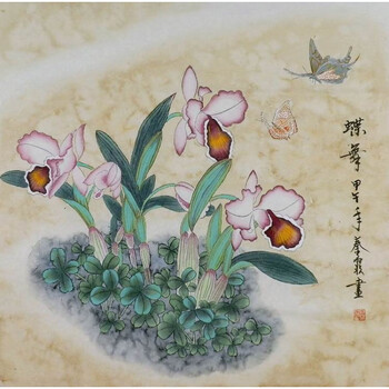 纯手绘字画客厅门廊办公室装饰画秦霞四尺斗方国画工笔画花鸟i062111