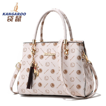 袋鼠轻奢2024新款时尚真皮包包女袋鼠牛皮手提斜跨女士妈妈包百搭白色