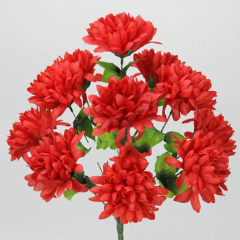 仿真花12头扫墓菊花束祭祀假花墓碑前摆放供佛绢花单枝大红