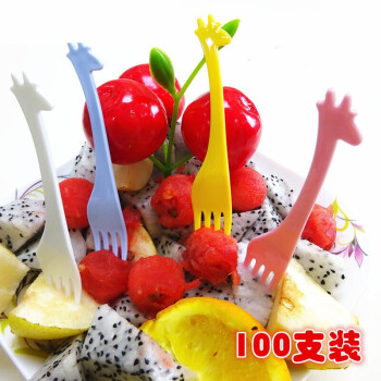 赢容  一次性叉子水果叉签塑料蛋糕点心寿司叉沙拉创意可爱家用时尚 四色混装100只（简装）