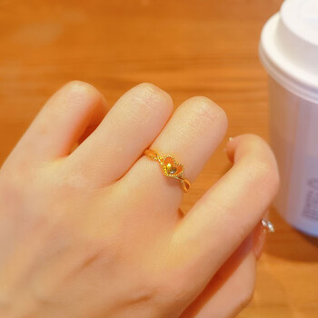 adrius爱心戒指女士黄金双叠心形开口戒子指环情人节送女朋友 5g黄金