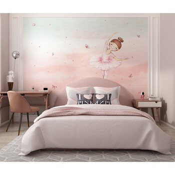无缝墙布梦幻儿童房女孩房间卧室壁布客厅床头跳舞男女孩壁画宫廷丝绢