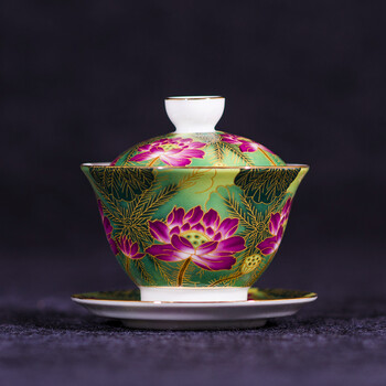升级版景德镇彩瓷茶具珐琅彩盖碗陶瓷茶具粉彩瓷功夫茶具茶碗三才盖碗