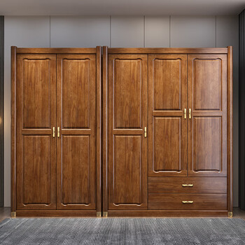 林林漆衣柜黄金梨木新中式全实木平开门二三四五六门衣柜大小户型家用