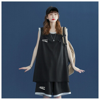 运动套装女学生夏季无袖背心短裤两件套宽松篮球服班服显瘦休闲q10