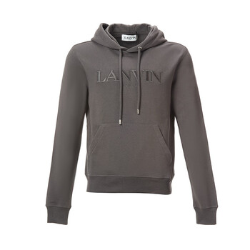 浪凡 lanvin礼物 男士灰色刺绣logo连帽抽绳卫衣 rm-ho0010-j008-a21