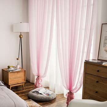 白纱窗帘布纱帘简约纯色沙窗纱布料隔断帘成品落地阳台帘粉红色宽35高