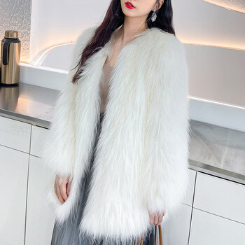 皮草外套新款女冬貉子毛中长款大衣真毛披肩气质保暖毛毛衣服韩版白色