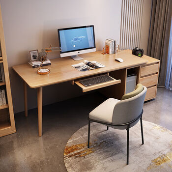 生态宜家官方直销2023新款实木电脑桌台式带键盘托轻奢简约现代家用