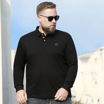 男装春季翻领长袖polo衫加肥加大肥佬胖子宽松男士t恤黑色2xl150170斤