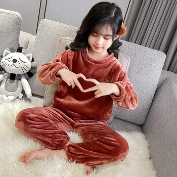 女童睡衣秋冬款2-13岁小女孩穿的加绒保暖儿童套装女宝宝中小童法兰绒