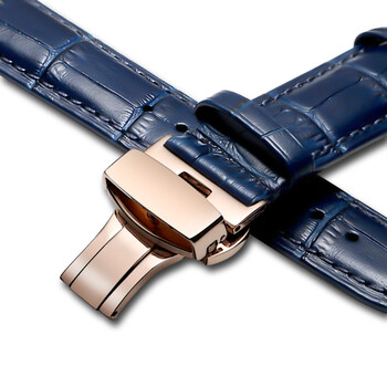 适用瑞士诺贝尔nobel手表带男女时尚手表链石英机械配件头层柔软 蓝色