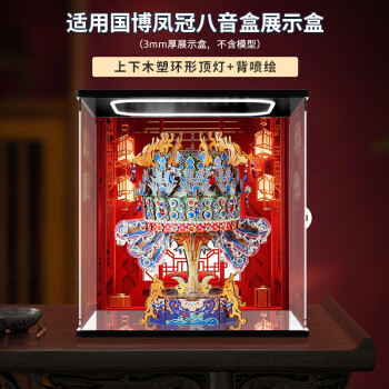 凌智适用国博衍艺凤冠八音盒模型手办防尘透明亚克力展示盒 回型灯  喷绘款