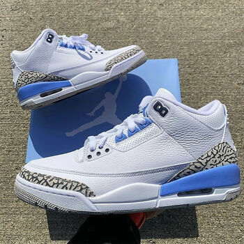 中国乔丹飞人aj3北卡蓝复古气垫篮球鞋男女同款中帮板鞋ins经典潮流