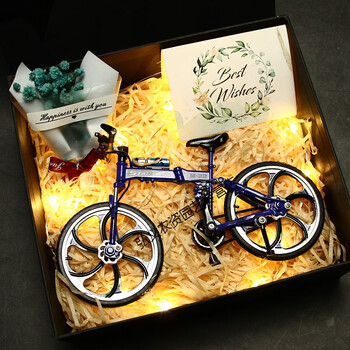 自行车模型仿真合金单车经典收藏车模男生创意礼物蓝色直把自行车礼盒